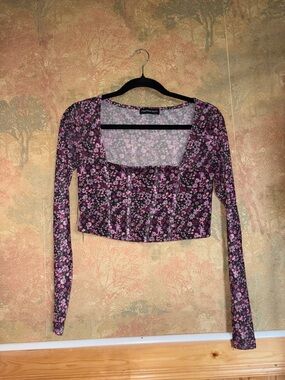 Streetwear Society ~ Purple Printed Crop Longsleeve